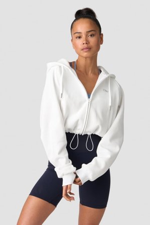 Everyday Cropped Hoodie Zip Wmn White