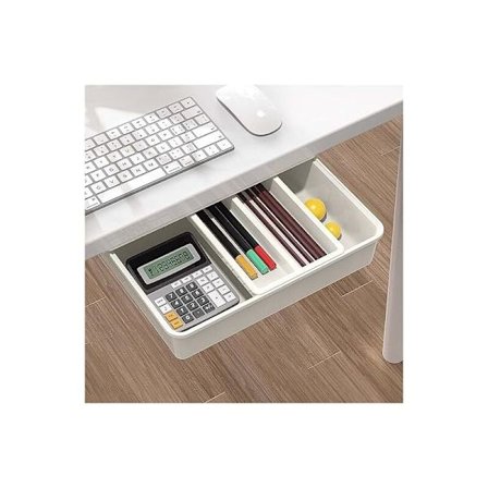 Skuff under skrivebord, oppbevaringsskuff for skrivebord, selvklebende skufforganisator for skrivebord, BoîWhite skjult skuffebrett