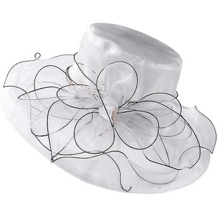 Hvite Fascinatorer Organza Hatt Bredbrem Bryllup Brudehatt Sommer Mesh Solhatt Dame Kirke