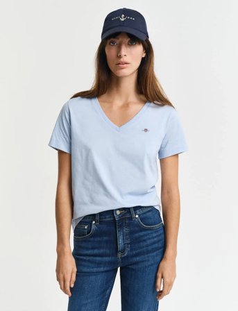 GANT Reg Shield Ss V-Neck T-Shirt - Blue - S