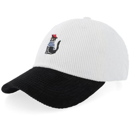 Iconic - Vit unconstructed Keps - French Cat Corduroy Off White/Black Dad Cap @ Hatstore