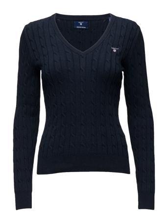 Stretch Cotton Cable V-Neck Navy GANT