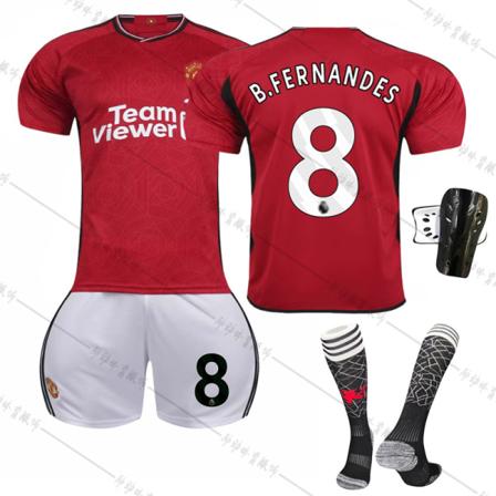 23-24 Manchester Unitedin kotipaita Red Devils -jalkapalloasusetti nro 10 Rashford 21 Anthony 25 Sancho 7 Mount Size 8 with socks + protective gear #