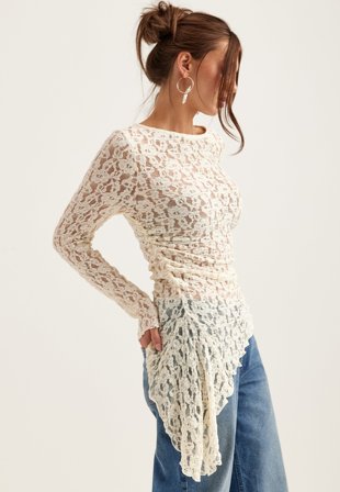 BUBBLEROOM - Asymmetric Lace Top - Cream