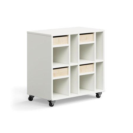 Student storage CASPER, 4 drawers, 8 compartments, white, birch