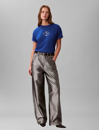 Calvin Klein Jeans Ss Boxy Coctail Logo Tee - Blue - XS