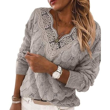 Kvinder Blonder V-hals Langærmet Trøje Let Strikket