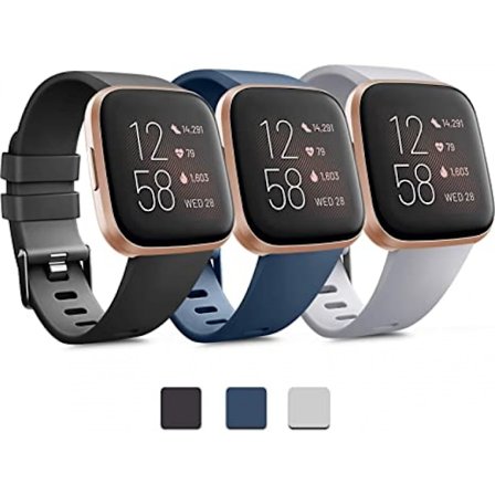 PAKKE 3 Bløde Silikoneremme til Fitbit Versa 2 / Fitbit Versa / Fitbit Versa Lite Klassiske Justerbare Sportremme til Kvinder Mænd Små Store (Uden 
