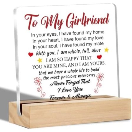 Flickvän Presenter Söt Födelsedagspresent till Flickvän Jubileumsskylt Till Min Flickvän Skrivbord Dekorativa Skyltar Plaketter 10 x 10 cm akryl