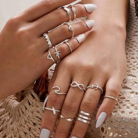 14 stk. Boho-ringepakke til kvinder Knuckle-ringe Vintage Joint Knot-ringesæt til teenagere Piger Fest Fesvital Smykker Halloween Julegave