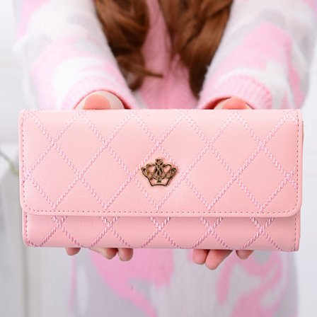 Rosa pung kvinde lang pung 3-rums velcro rombe kærlighedskrone