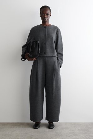 COS Women's Boiled Wool Barrel Leg Trousers in Grey