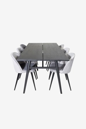 Venture Home - Spisegruppe Sleek med 6 stk spisestoler Velvet - Svart - Spisegrupper - Fra Homeroom