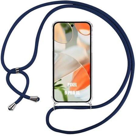 Halsbandsfodral med halsband för Google Pixel 9 Pro XL, anti-skratförstärkt TPU med marinblå halsband