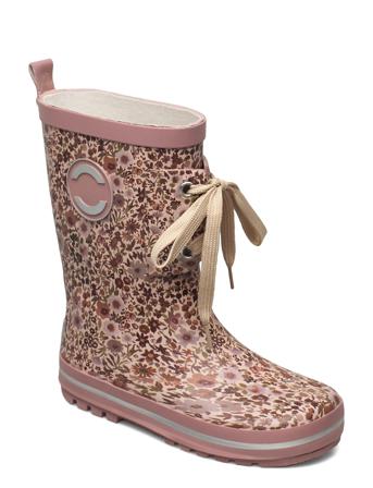 Printed Wellies W. Lace Shoes Rubberboots High Rubberboots Unlined Rubberboots Vaaleanpunainen Mikk-Line
