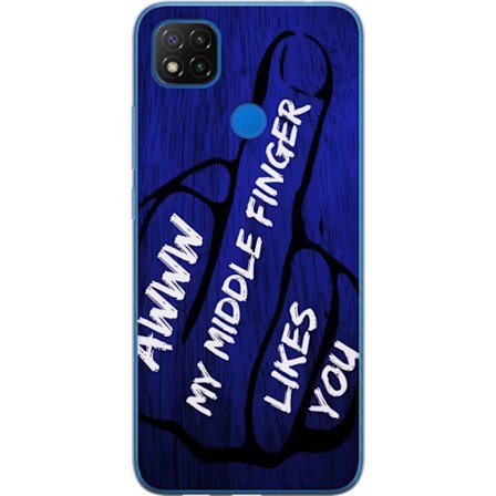 Kompatibelt Mobildeksel til Xiaomi Redmi 9C NFC Mørk typografisk illustrasjon med hjerteform og budskap om vennskap mot dyp blå tretekstur