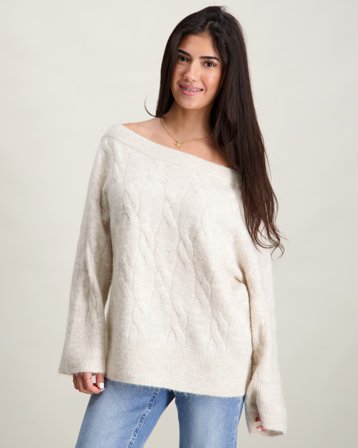 Gina Tricot Young Y cable knitted sweater Beige Tröjor Tjej - Kids Brand Store