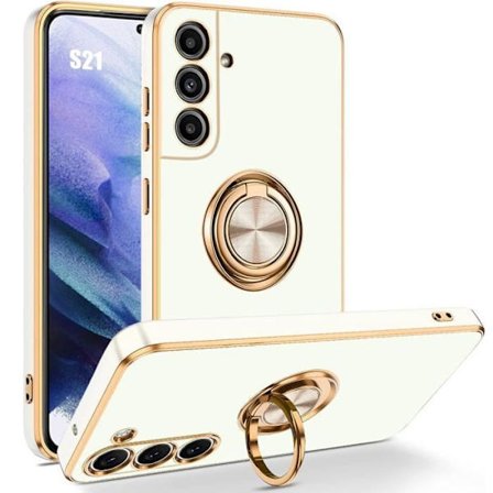 Coque - BOOLING - til Samsung Galaxy S21 - Silikonevæske - Stødabsorberende - Rotérbar 360° - Hvid