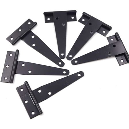 6-pakke 4 tommers T-hengsler i tungt metall, svarte, rustfrie, for porter, skur dører og hageoppbevaringsrom