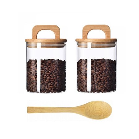 Förvaringsburkar med glas och träsked, 800 ml