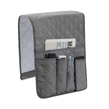 Armlæn Organizer til Lænestol, Sofa Stolebeskytter Betræk, Hængende Pladsbesparende Lommer, Skridsikker Telefonopbevaringspose, Bog, Aviser, Grå