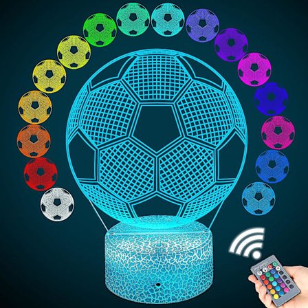 3D Fodbold Natlampe til Børn, 3D Fodbold Illusion Lampe, Fodbold