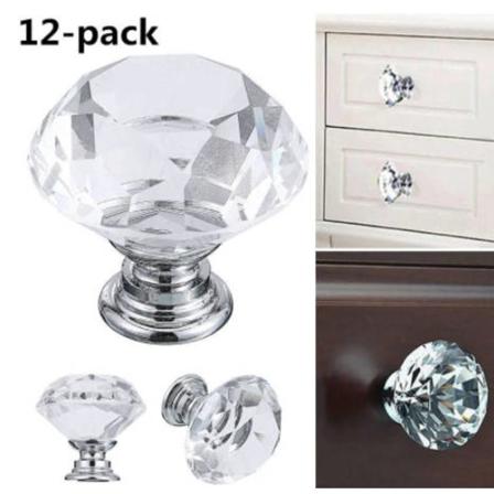12 St Diamantformad Design Kristallglasknoppar Skåphandtag 12st