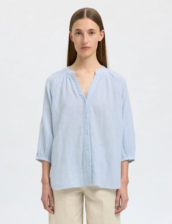 Selected Slfalberta 3/4 Stripe Shirt Noos - Blue - 34