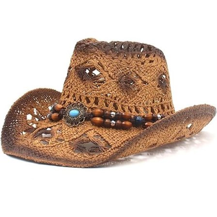 Hul med strå cowboyhatte Sommer strand cowboyhat dame vestlige solhat Crushable Boho strå cowboyhat