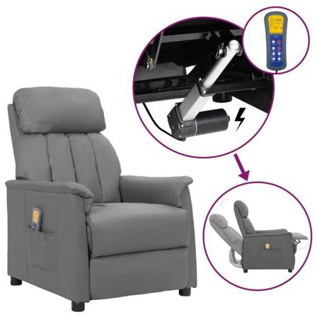 Vidaxl Massagefåtölj Med Uppresningshjälp Grå Konstläder Grå