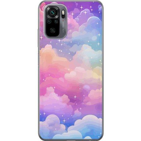 Kompatibelt Mobildeksel til Xiaomi Redmi Note 10S Søt enhjørning med regnbuefarget hår mot en stjernebelagt pastellbakgrunn i kawaii-stil