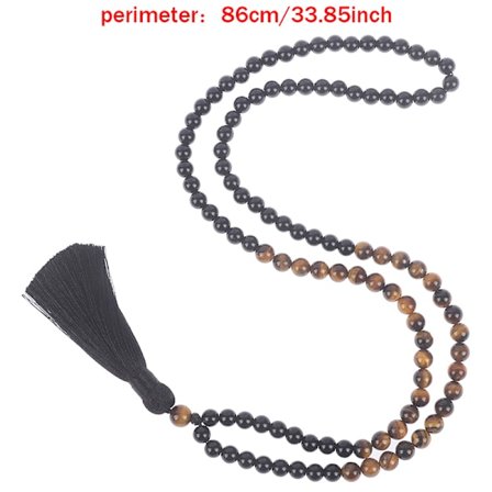 svart onyx & träpärlstav mala buddha tofs halsband ros B