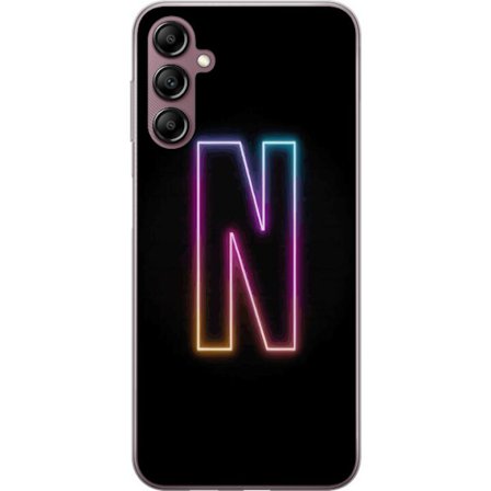 Kompatibel Mobilcover til Samsung Samsung Galaxy A14 5G Minimalistisk neonbogstav N i farveskiftende lys mod sort baggrund