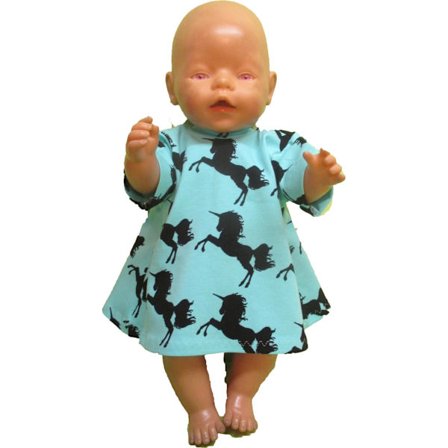 Turkos/ svartmönstrad klänning till Baby Born, dockkläder