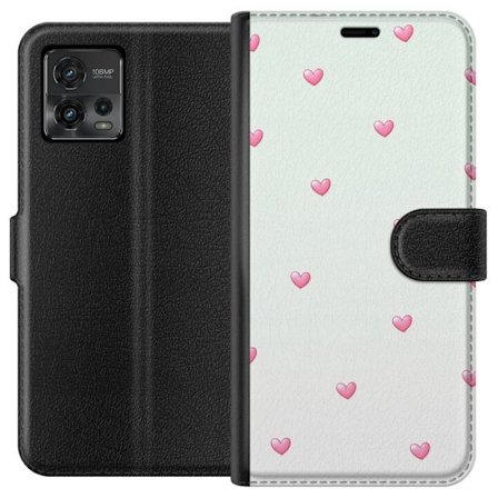 Kompatibel Tegnebogsetui til Motorola Motorola Moto G72 Minimalistisk mønster med lyserøde hjerter på en lysegrå baggrund, sødt og enkelt design