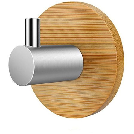 Liimakoukku Seinäkoukku Itsekiinnittyvä Kylpyhuone Keittiö Toimiston Ovi, 2 Kpl (Bambu ja Ruostumaton Teräs, Pyöreä) KLB