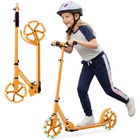 Sammenklappelig Scooter Børn 2 Hjul LED Blinkende COSTWAY-3 Justerbare Højder-Aluminium Platform-Maks. 100KG-Orange