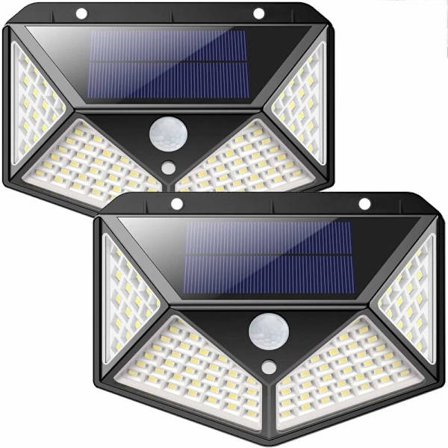 2 kpl Ulkokäyttöön tarkoitettuja aurinkovaloja 100 LED, liiketunnistimella, IP65 vedenpitävä, 3 tilalla, puutarhaan jne.ohterassi