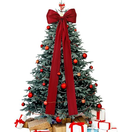 1 stk Ekstra Stor Juletre Topp Sløyfe Rød Satengsløyfe med Lange Bånd Rødt Bånd Juletre Topp Jul