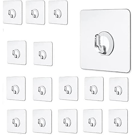 16 st Transparenta självhäftande krokar, Transparent Magic Hook, Max 10 kg