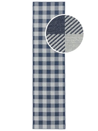 Gingham Indoor/Outdoor Rug Washable 80X300 Small Blue/White Checkered Runner