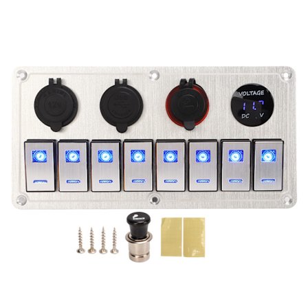 Rocker Switch Panel 8 Gang 12‐24V 5 Pin Blått Ljus Toggle On Off Ljuskontroll Switch Panel