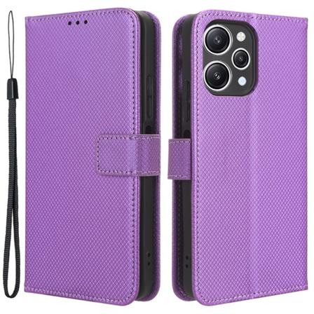 SKALO Xiaomi Redmi 12 4G/5G Premium Mini Rhombus Wallet Flip Cov Purple