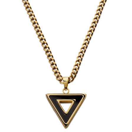Cruz | Collier doré avec pendentif triangle d'onyx noir pour hommes - Chaînes en acier