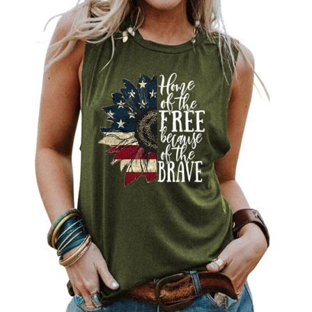 Ärmlös Camisole Flag Print Pullover För Damer