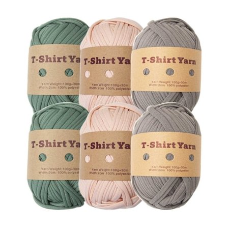 6 Ruller Tykt Strikkegarn, Elastisk Stoff T-skjorte Garn, Spaghettigarn for Hånd DIY Veske Teppe Puter Hekling