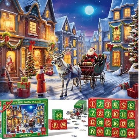 Julepuslespill-Adventskalender 2024, 1008 Puslespillbiter 24 Dagers Lekebutikspuslespill Julnedtelling Adventskalender M