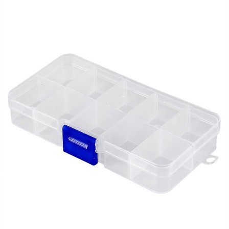 10 Fack Transparent Förvaringslåda Hem Smyckesförvaring Örhängen Pärlor Fodral Plastlåda (Vit, Blått Spänne)[D]