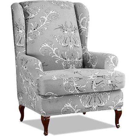 Fåtöljöverdrag med Vingrygg, Set med 2 Sofföverdrag, Stretchigt Fåtöljöverdrag, Elastiskt Fåtöljöverdragsskydd för Stol Grå-WELLNGS