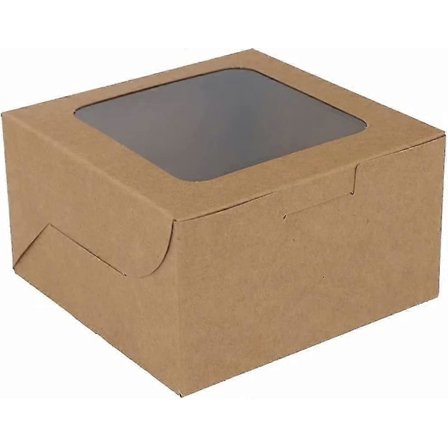 50-pakning Brune Bakeribokser med Acsergery-vindu, Gaveesker i brunt kraftpapir til kaker